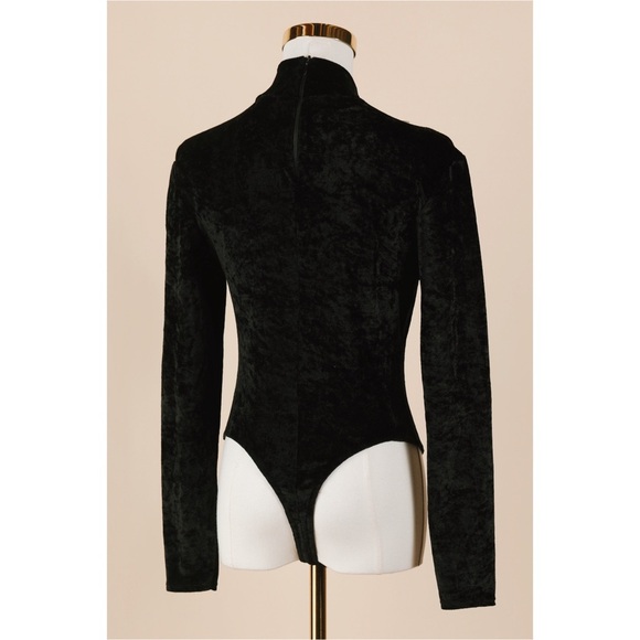 Sz S Vtg Victoria’s Secret Gold Crown Label Black Crushed Velvet Bodysuit GUC - Picture 3 of 4